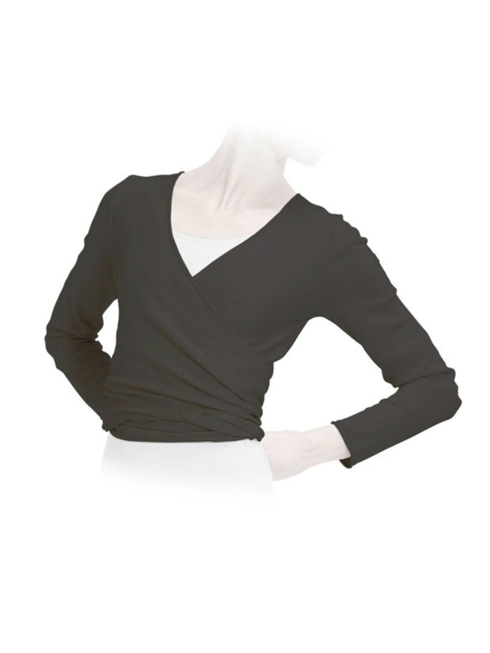 LONG SLEEVED WRAP-OVER TOP - CHARCOAL