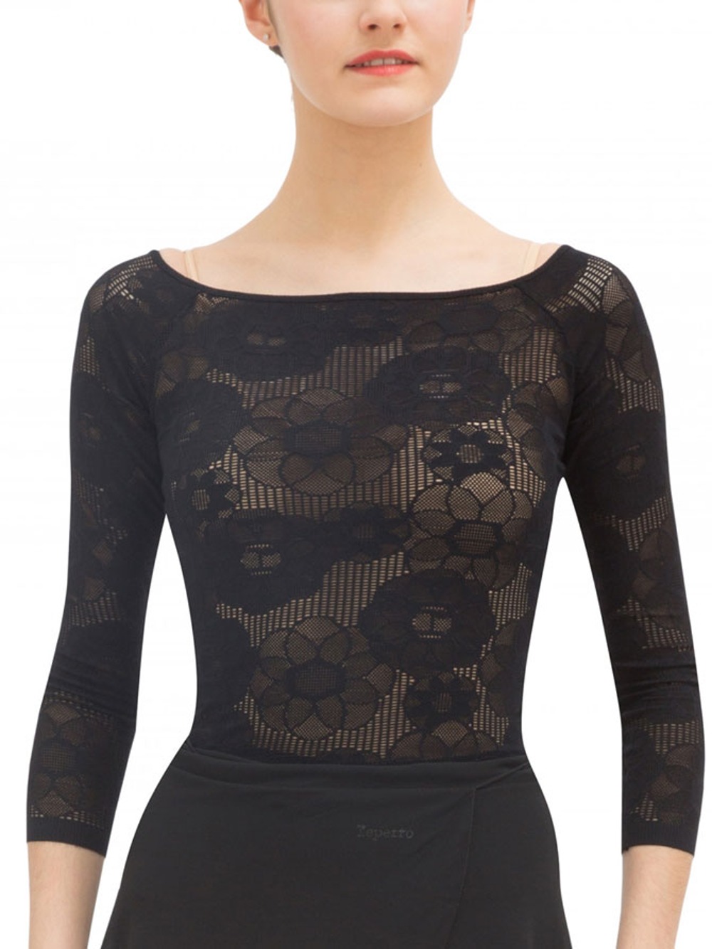 LONG SLEEVES TOP IN LACE - BLACK